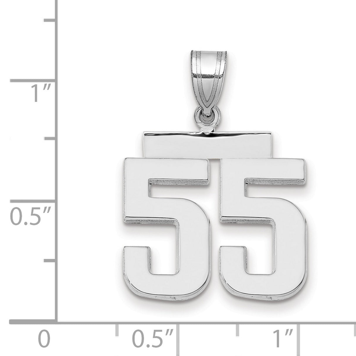 Medium Polished Number 55 Charm Pendant in Real 14k White Gold