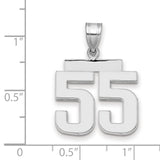 Medium Polished Number 55 Charm Pendant in Real 14k White Gold