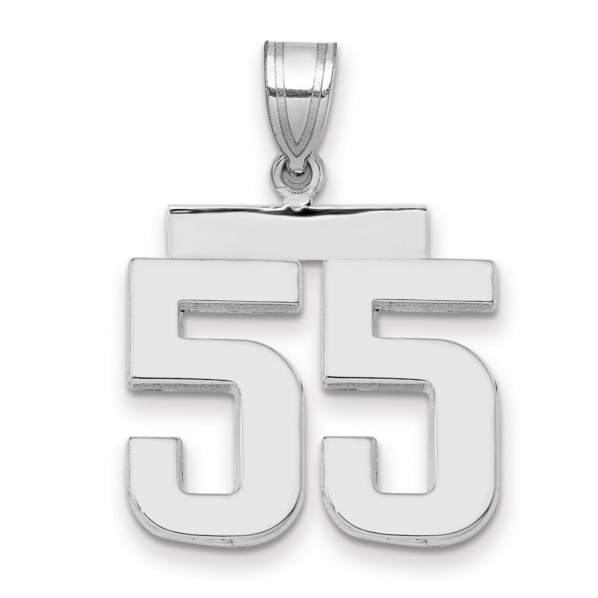 Medium Polished Number 55 Charm Pendant in Real 14k White Gold