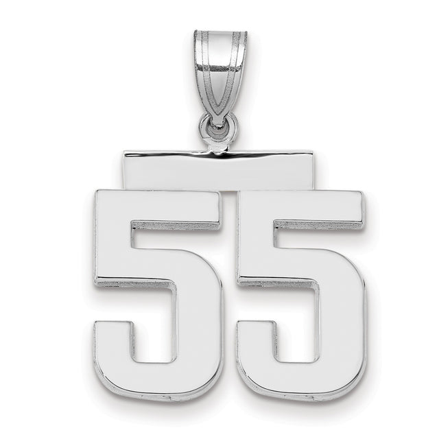 Medium Polished Number 55 Charm Pendant in Real 14k White Gold
