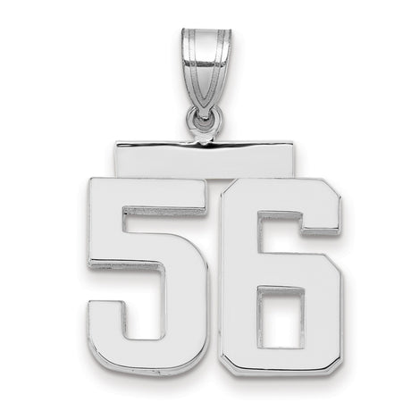 Medium Polished Number 56 Charm Pendant in Real 14k White Gold