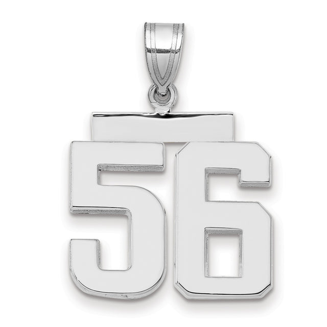 Medium Polished Number 56 Charm Pendant in Real 14k White Gold
