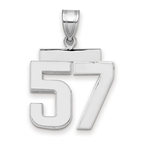 Medium Polished Number 57 Charm Pendant in Real 14k White Gold