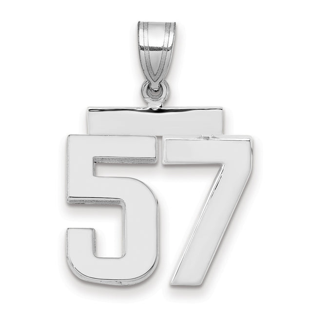 Medium Polished Number 57 Charm Pendant in Real 14k White Gold