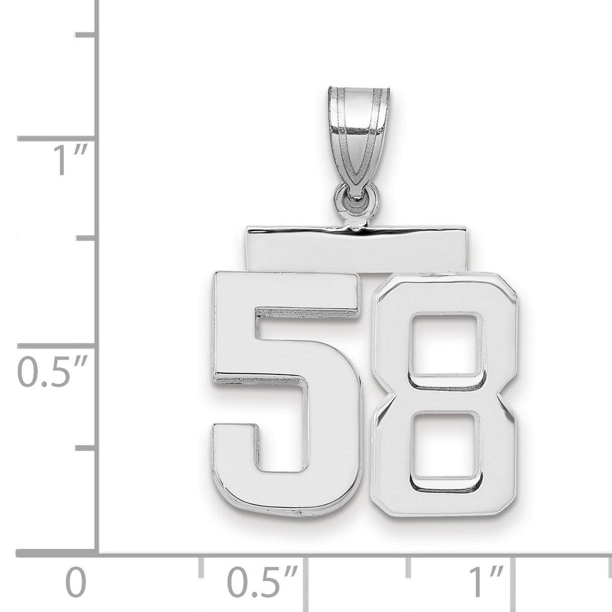 Medium Polished Number 58 Charm Pendant in Real 14k White Gold