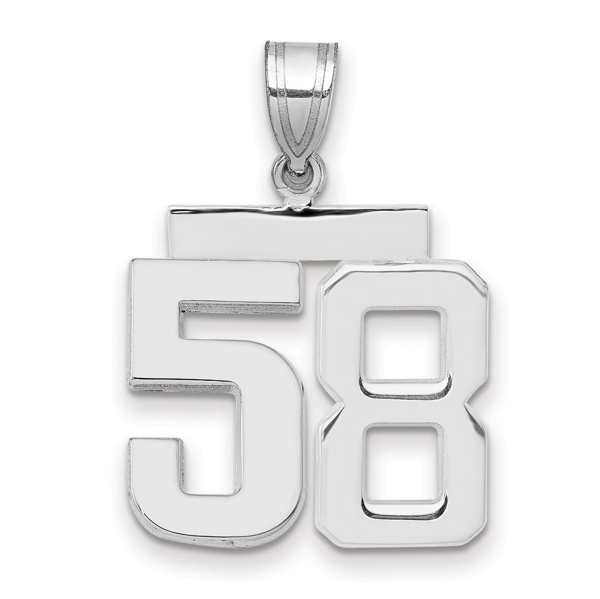 Medium Polished Number 58 Charm Pendant in Real 14k White Gold