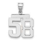 Medium Polished Number 58 Charm Pendant in Real 14k White Gold