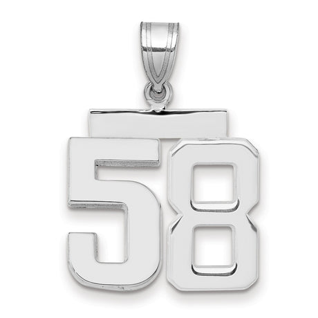 Medium Polished Number 58 Charm Pendant in Real 14k White Gold