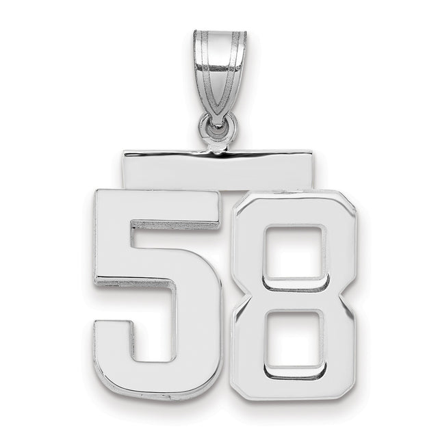 Medium Polished Number 58 Charm Pendant in Real 14k White Gold