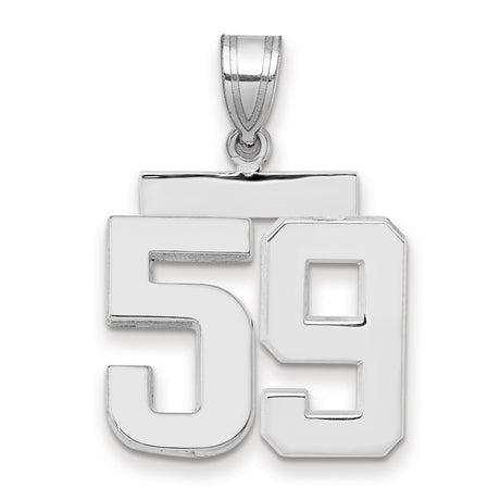 Medium Polished Number 59 Charm Pendant in Real 14k White Gold