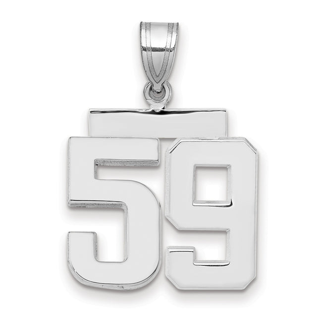 Medium Polished Number 59 Charm Pendant in Real 14k White Gold