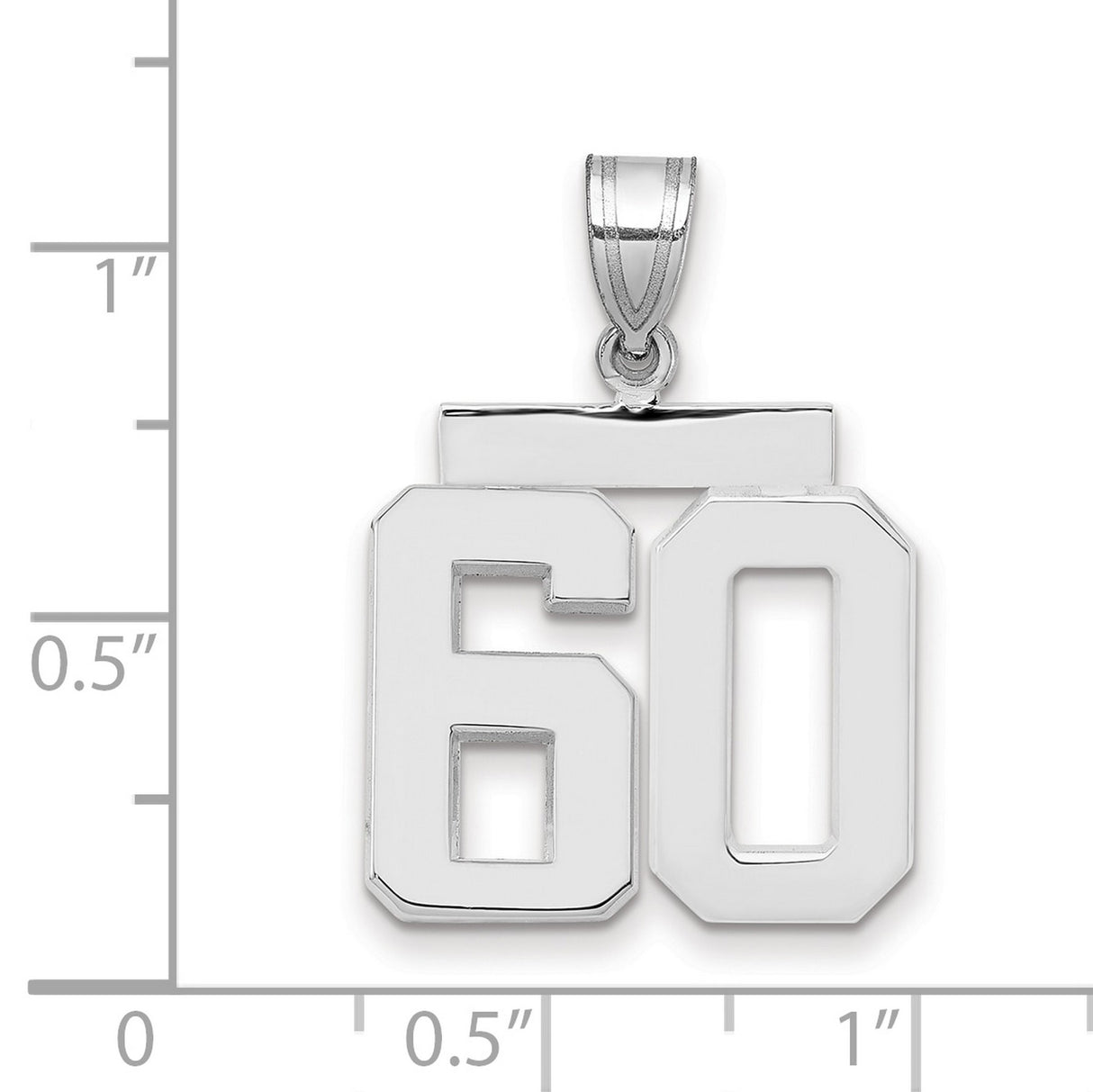 Medium Polished Number 60 Charm Pendant in Real 14k White Gold