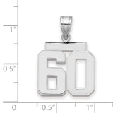 Medium Polished Number 60 Charm Pendant in Real 14k White Gold