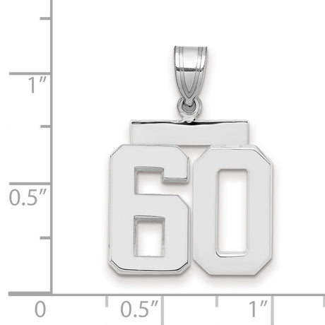 Medium Polished Number 60 Charm Pendant in Real 14k White Gold