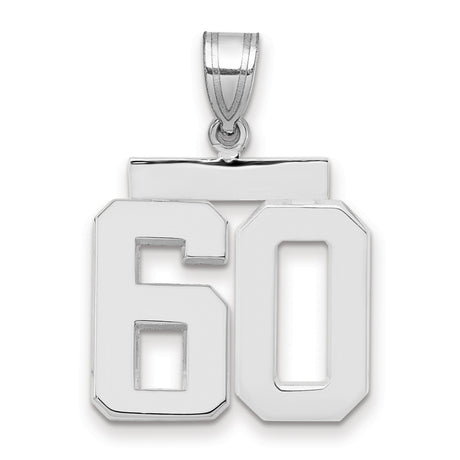 Medium Polished Number 60 Charm Pendant in Real 14k White Gold