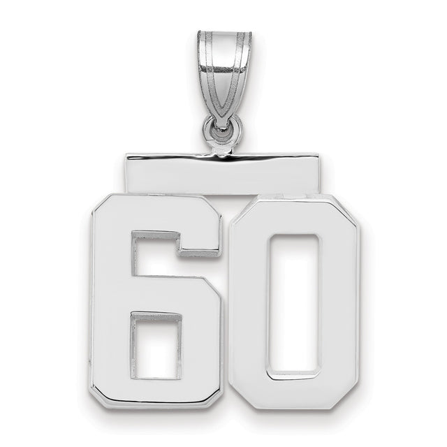 Medium Polished Number 60 Charm Pendant in Real 14k White Gold