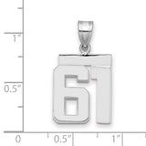 Medium Polished Number 61 Charm Pendant in Real 14k White Gold