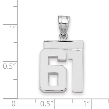 Medium Polished Number 61 Charm Pendant in Real 14k White Gold