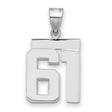 Medium Polished Number 61 Charm Pendant in Real 14k White Gold