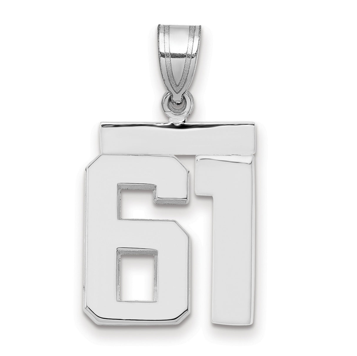 Medium Polished Number 61 Charm Pendant in Real 14k White Gold