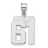 Medium Polished Number 61 Charm Pendant in Real 14k White Gold