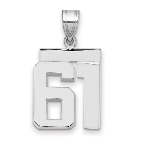 Medium Polished Number 61 Charm Pendant in Real 14k White Gold