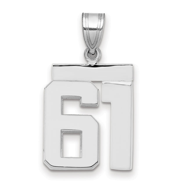 Medium Polished Number 61 Charm Pendant in Real 14k White Gold