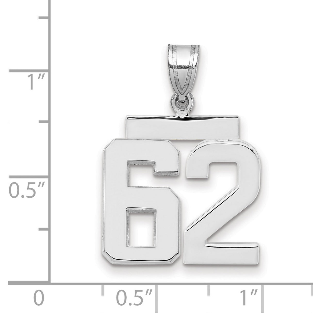 Medium Polished Number 62 Charm Pendant in Real 14k White Gold