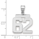 Medium Polished Number 62 Charm Pendant in Real 14k White Gold