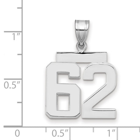 Medium Polished Number 62 Charm Pendant in Real 14k White Gold