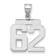 Medium Polished Number 62 Charm Pendant in Real 14k White Gold