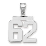 Medium Polished Number 62 Charm Pendant in Real 14k White Gold