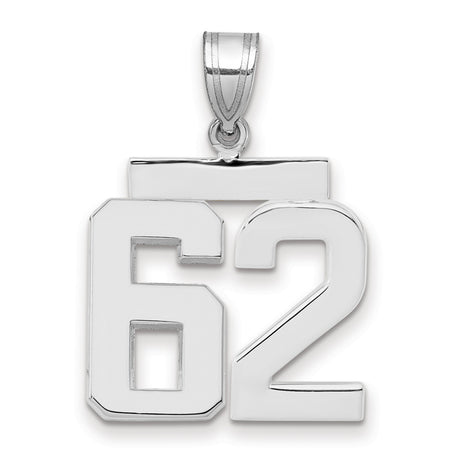Medium Polished Number 62 Charm Pendant in Real 14k White Gold
