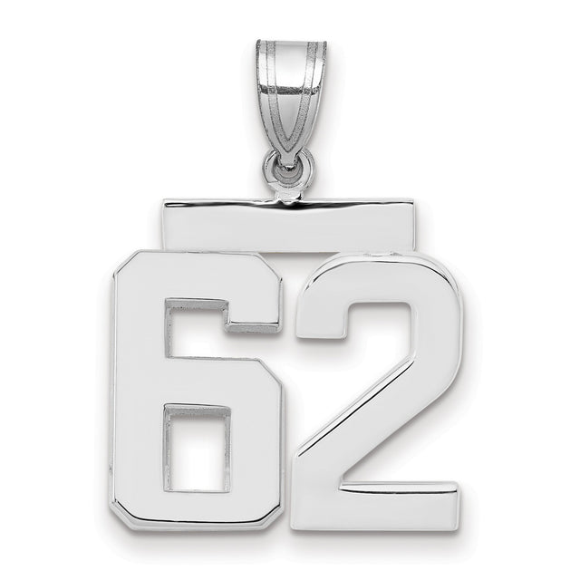 Medium Polished Number 62 Charm Pendant in Real 14k White Gold