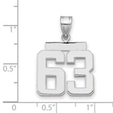 Medium Polished Number 63 Charm Pendant in Real 14k White Gold