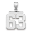 Medium Polished Number 63 Charm Pendant in Real 14k White Gold