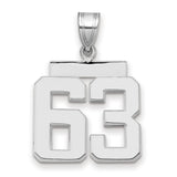 Medium Polished Number 63 Charm Pendant in Real 14k White Gold
