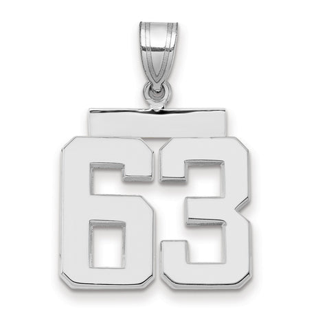 Medium Polished Number 63 Charm Pendant in Real 14k White Gold