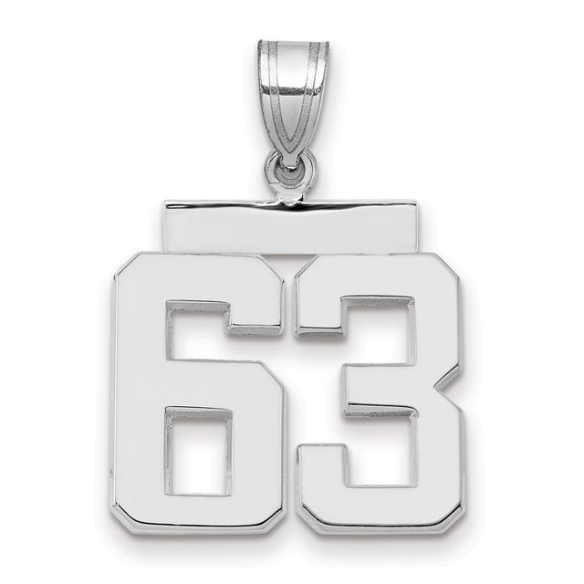 Medium Polished Number 63 Charm Pendant in Real 14k White Gold