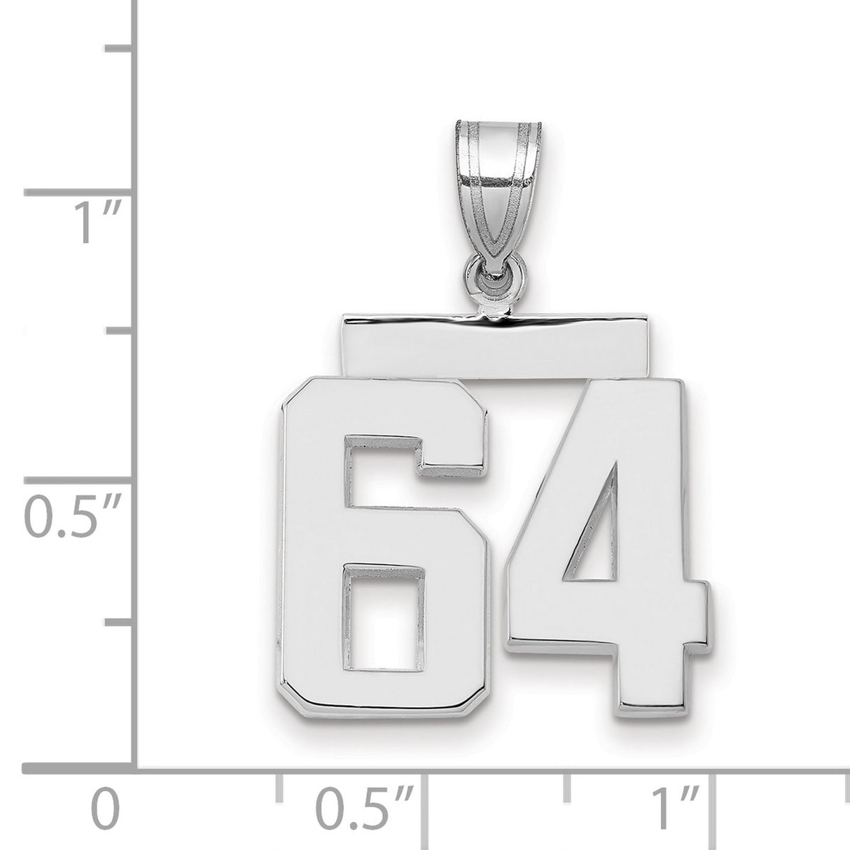 Medium Polished Number 64 Charm Pendant in Real 14k White Gold