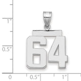 Medium Polished Number 64 Charm Pendant in Real 14k White Gold