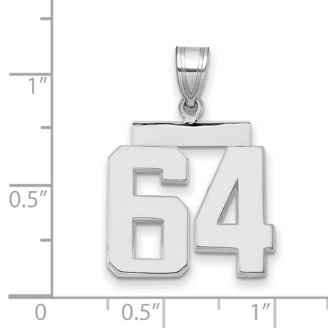 Medium Polished Number 64 Charm Pendant in Real 14k White Gold