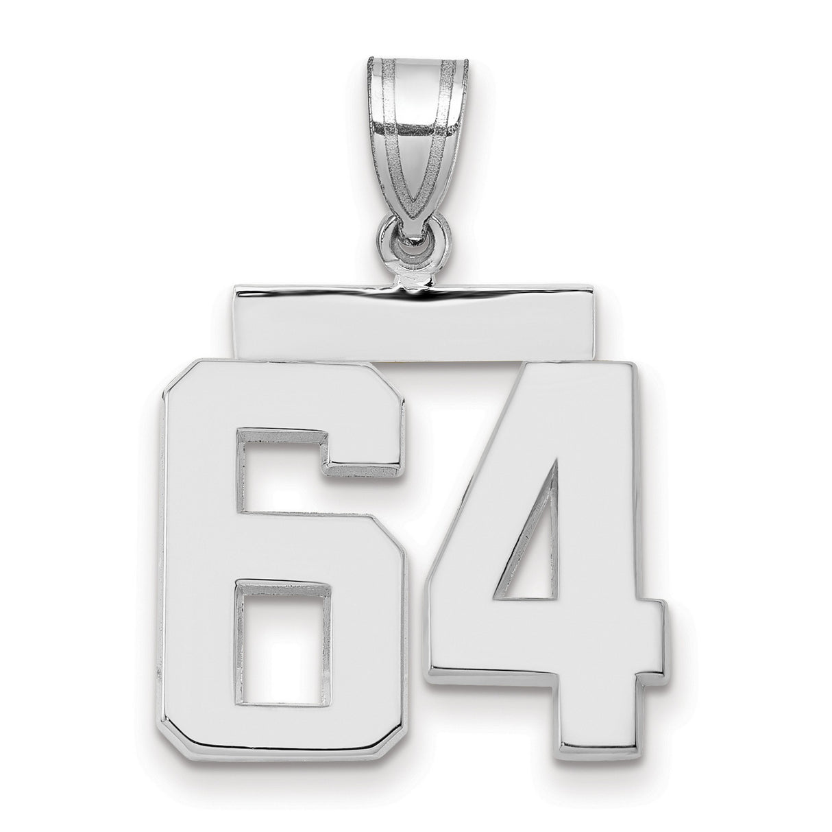 Medium Polished Number 64 Charm Pendant in Real 14k White Gold