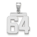 Medium Polished Number 64 Charm Pendant in Real 14k White Gold