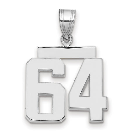 Medium Polished Number 64 Charm Pendant in Real 14k White Gold