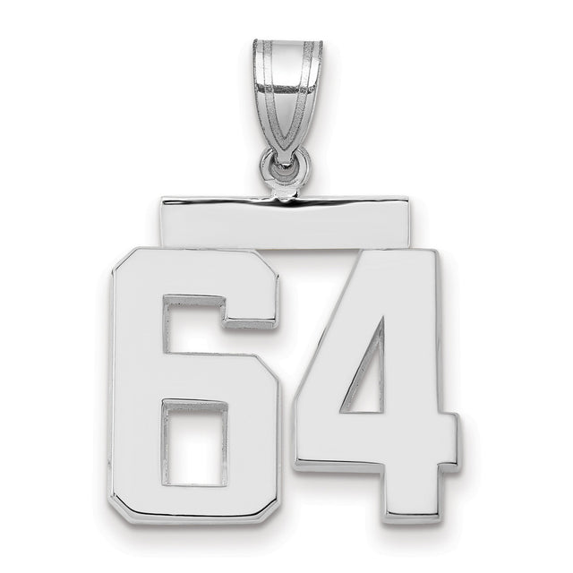 Medium Polished Number 64 Charm Pendant in Real 14k White Gold