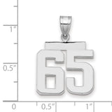 Medium Polished Number 65 Charm Pendant in Real 14k White Gold