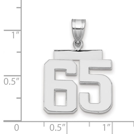 Medium Polished Number 65 Charm Pendant in Real 14k White Gold