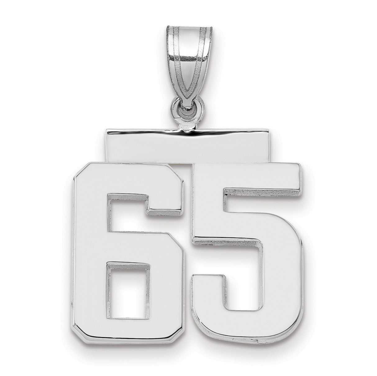 Medium Polished Number 65 Charm Pendant in Real 14k White Gold