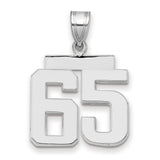 Medium Polished Number 65 Charm Pendant in Real 14k White Gold